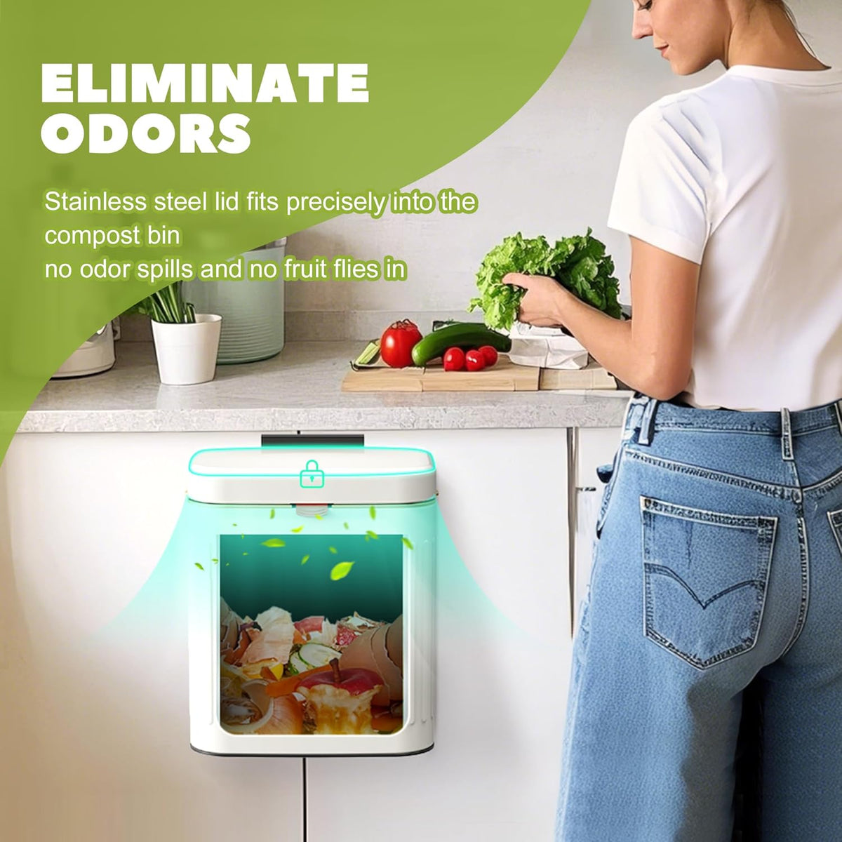 GloDeals Kitchen Trash Can with Lid, 2 in 1 Small Garbage Can Compost Bin Countertop, Wall-Mounted