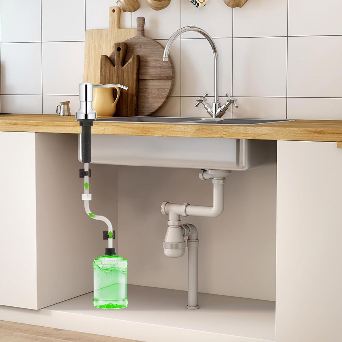Soap Dispenser for Kitchen Sink, Sink Soap Dispenser with Longer Threaded Shaft Shank, 47"