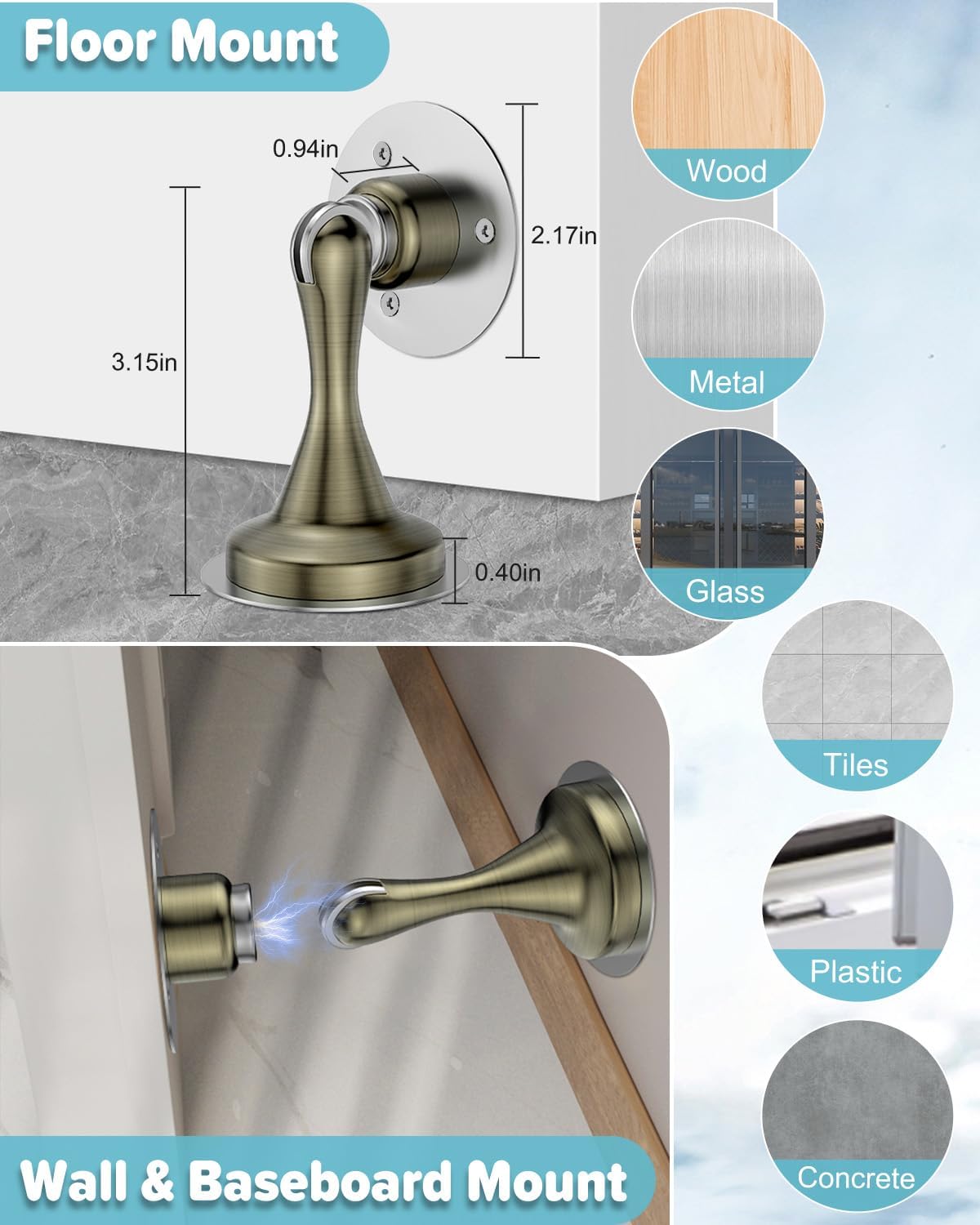 Door Stoppers Magnetic Door Catch - 4 Pack Stainless Steel Heavy Duty Door Stops for Bottom of