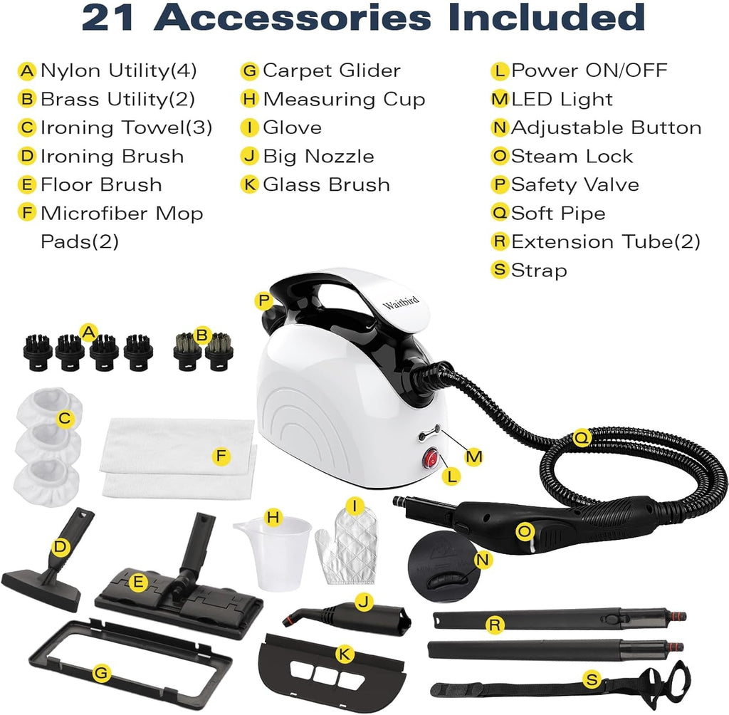 Steam Cleaner, Handheld Steamer with 21 Accessories, 248°F High-Temperature Steam for Floors