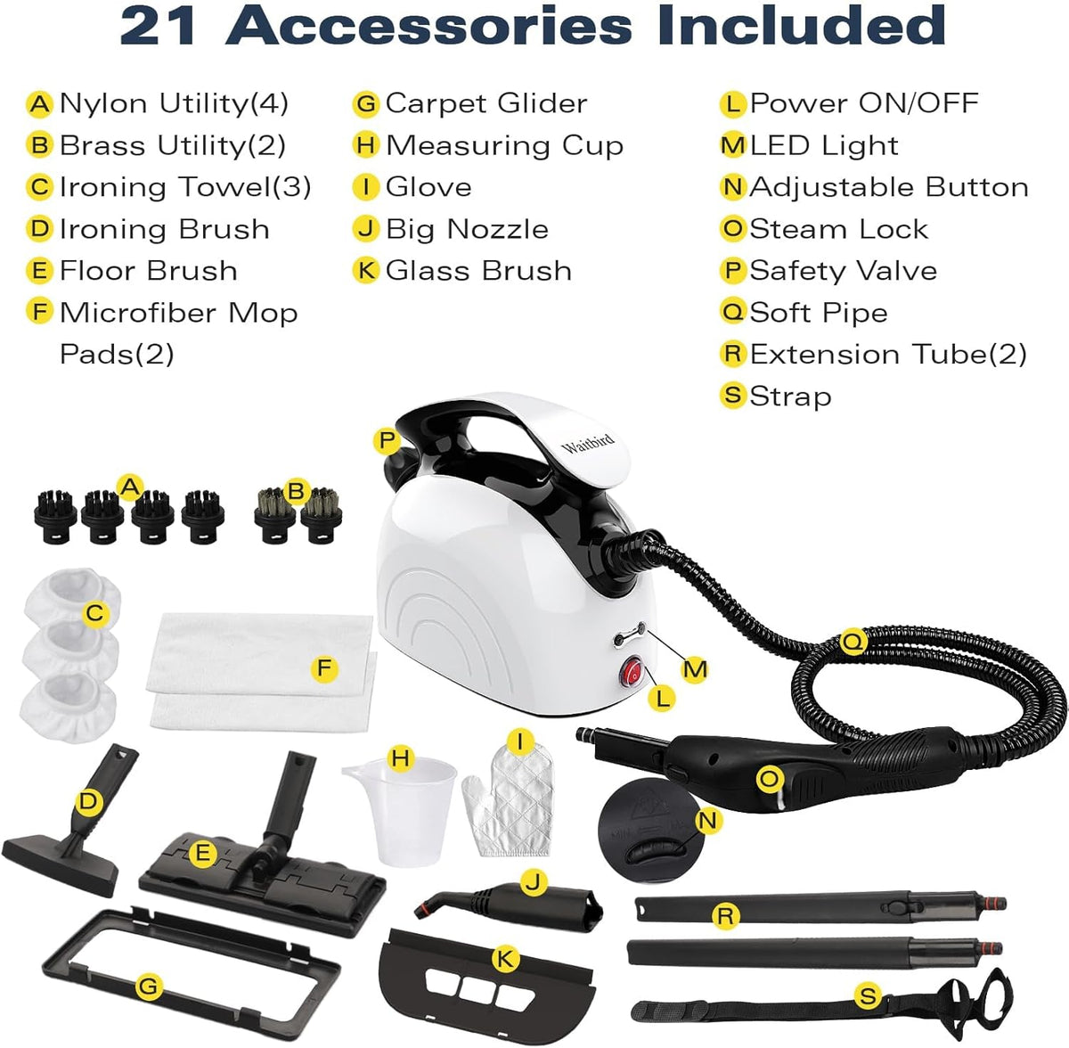 Steam Cleaner, Handheld Steamer with 21 Accessories, 248°F High-Temperature Steam for Floors
