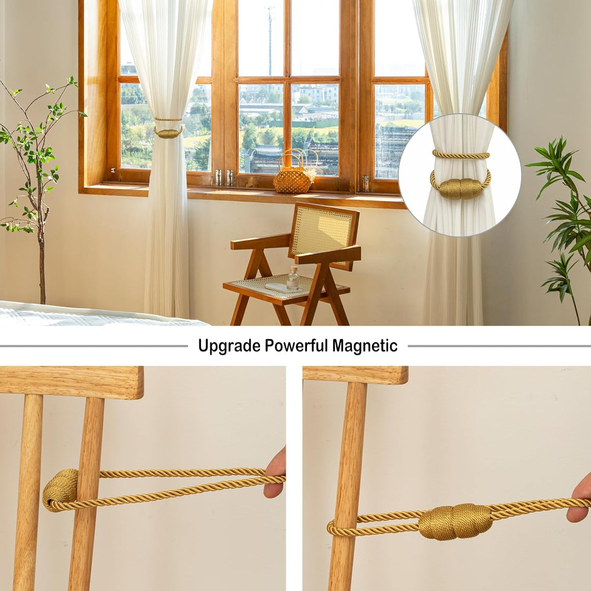 Magnetic Curtain Tiebacks Rope Curtain Tie Backs for Curtains 6 Pack Curtain Holders for Drapes