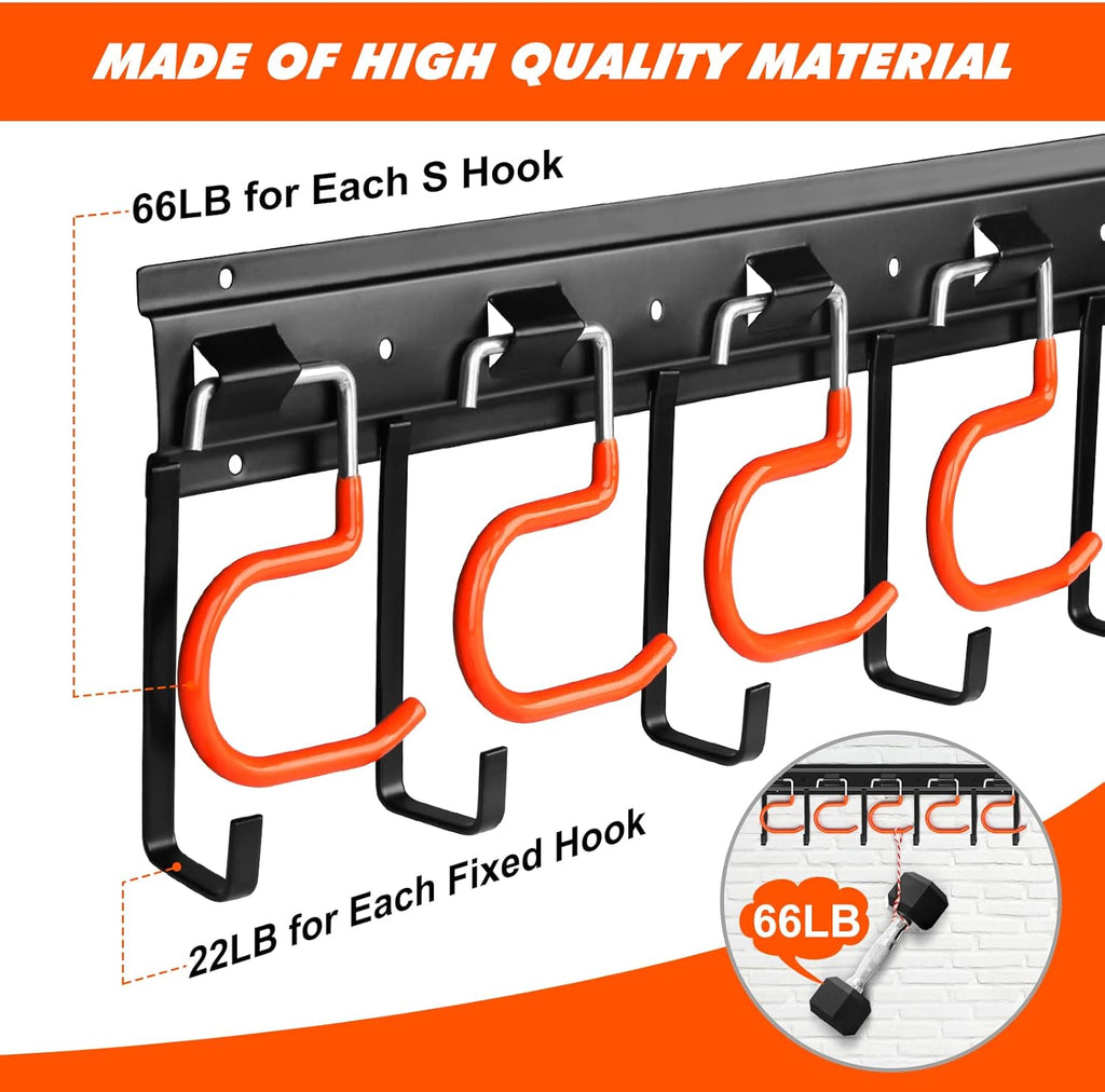 34'' All Metal Garden Tool Organizer Wall Mount Garage Organizers and Storage with Hooks Tool