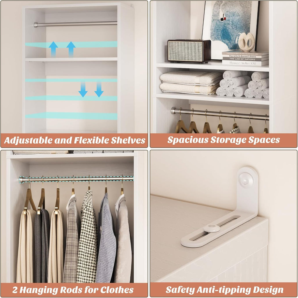 Unikito Freestanding Closet System, 25” Closet Organizer Wardrobe with Hanging Rods & Shelve