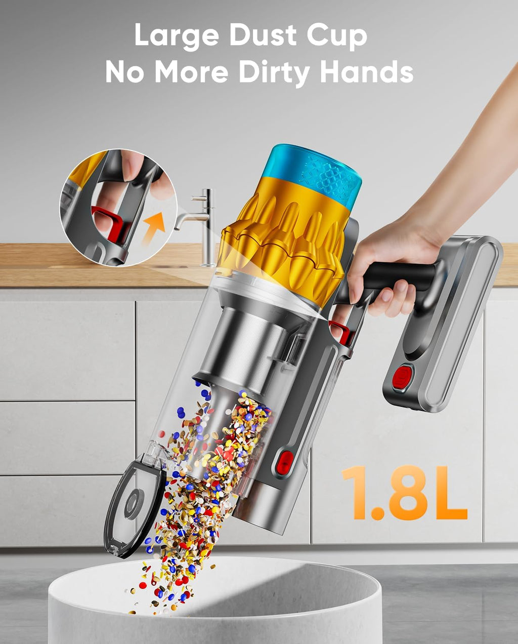 Cordless Vacuum Cleaner, 600W/50KPA, Max 70 Mins Runtime, Self-Standing Vacuum Cleaners for Home
