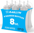 Oaklyn Squeeze Bottles 8oz 6 Pack - Reusable Condiment Bottles for Sauces Liquids BPA-Free Leak