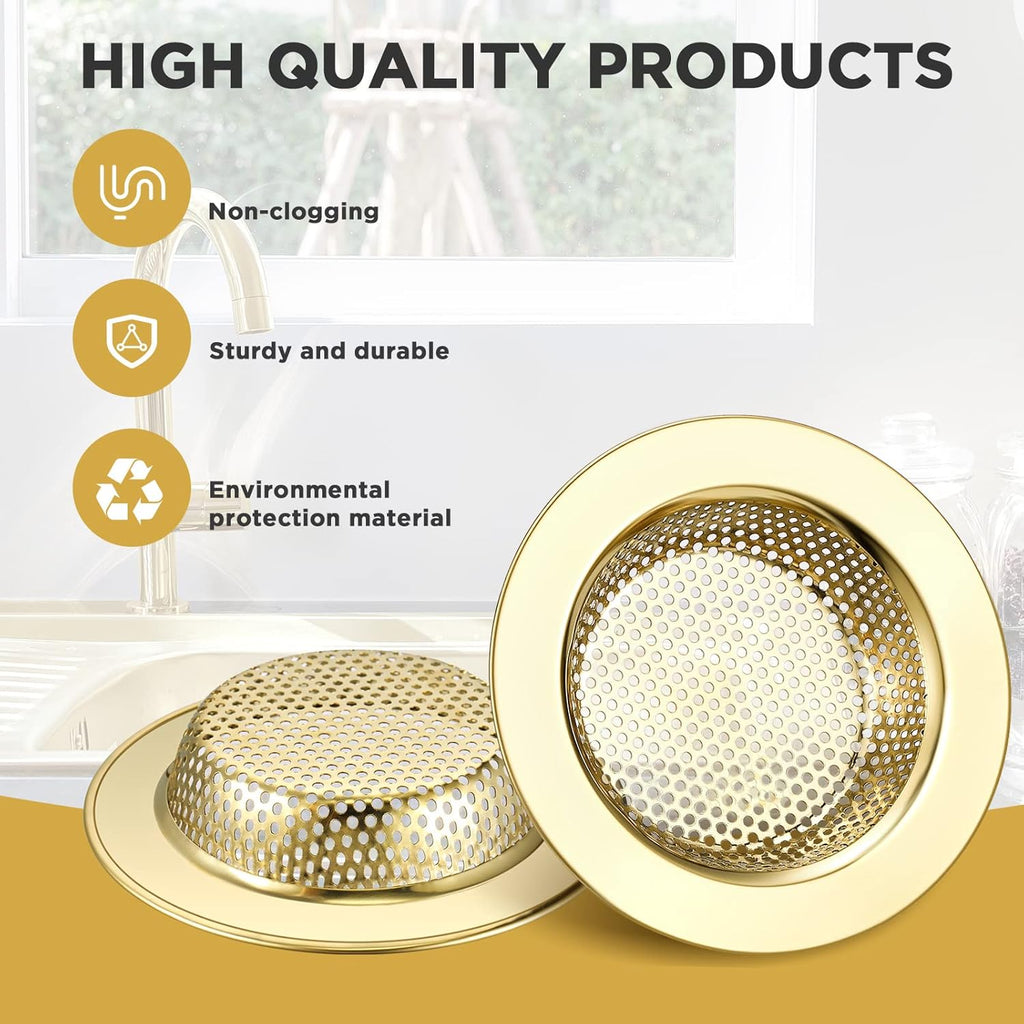 Retisee 2 Pcs Sink Strainer Stainless Steel Kitchen Sink Drain Strainer Basket Cover Mesh Hair Food