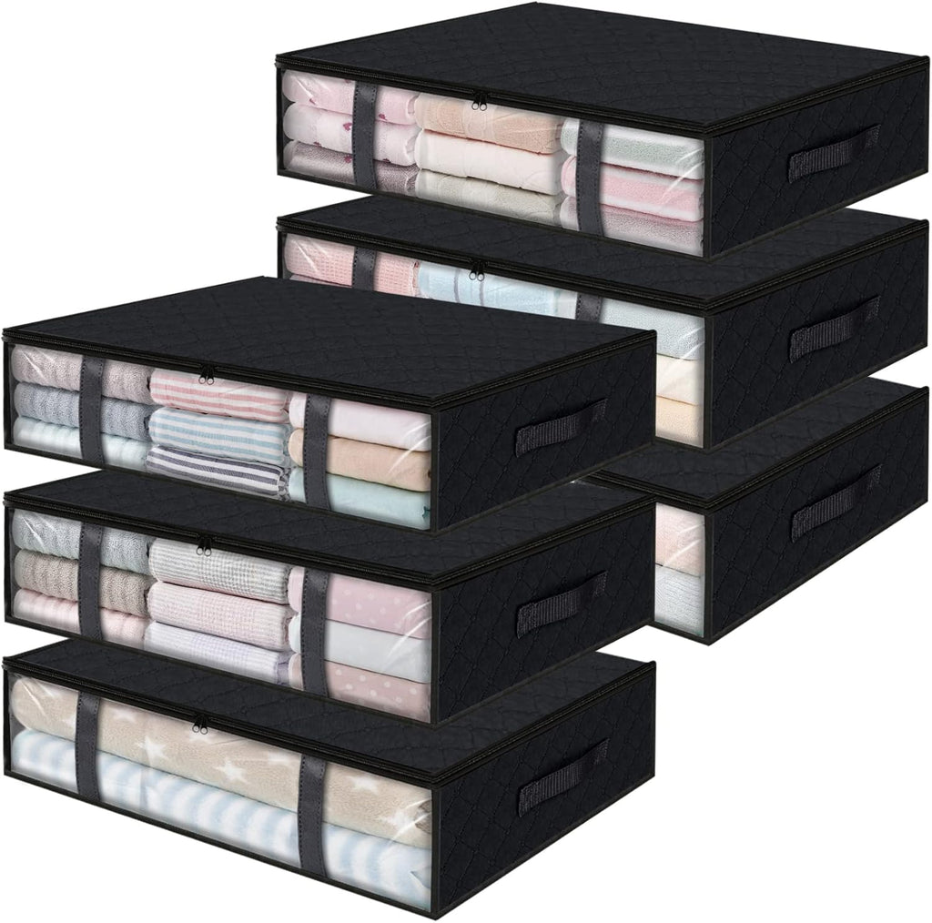 StorageRight Under Bed Storage Bins, 6-Pack 40L Foldable Fabric Storage Bags with Transparent