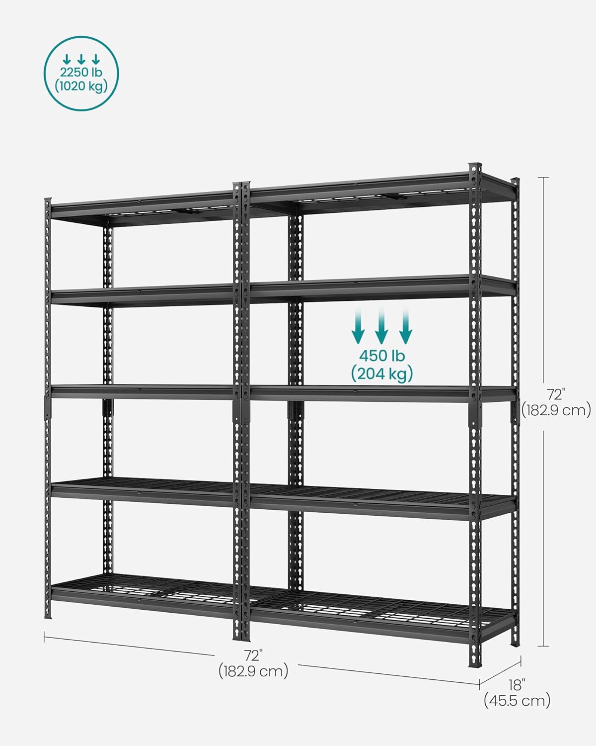 SONGMICS 5-Tier Storage Shelves, Heavy-Duty Garage Shelving, Adjustable Shelving Unit, Steel Shelf