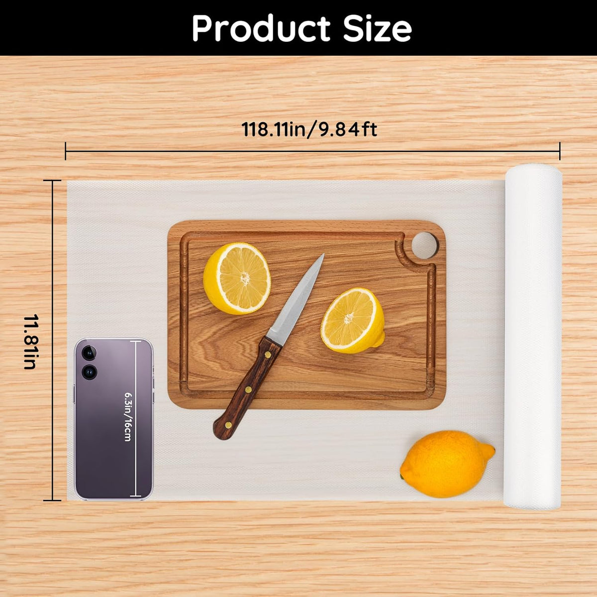 Kitchen Shelf Liner, 11.8" W x 118" L x 0.02" T, Cabinet Liners for Shelves Non Slip, Non-Adhesive