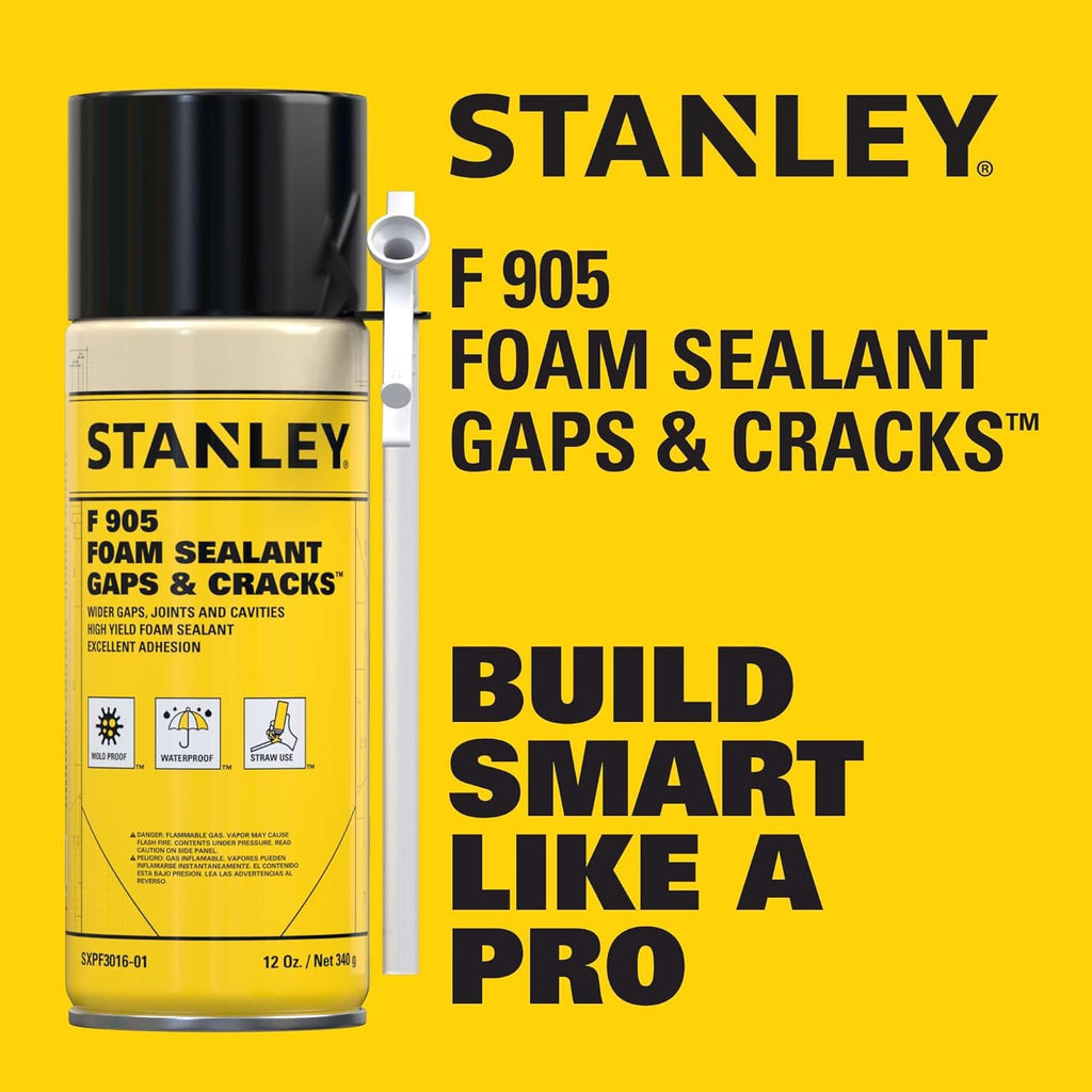 Stanley F905 Gaps & Cracks Sealant (1x12 Oz.) – Polyurethane Spray Foam Insulation for Window &