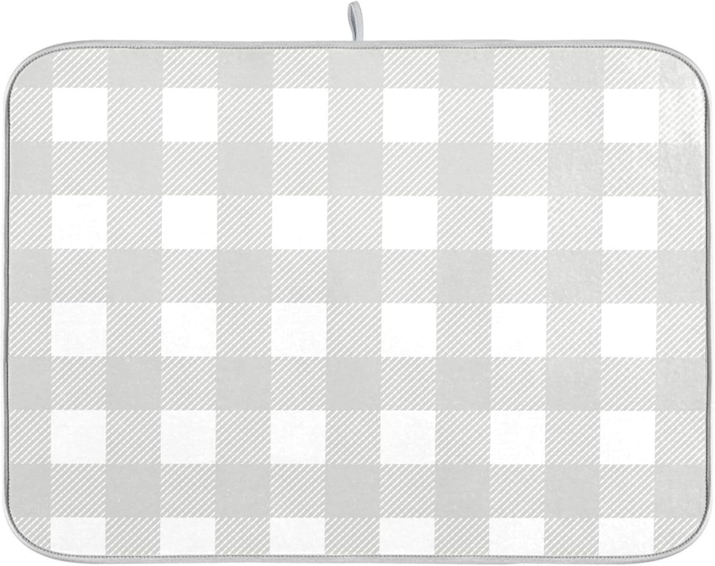 Buffalo Plaid Gray White Dish Drying Mat for Kitchen Countertop 16x18 Chessboard Rectangle Small