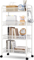 TOOLF 4-Tier Rolling Cart, Metal Utility Cart with 3 Hooks, Easy Assemble Mobile Storage Trolley On
