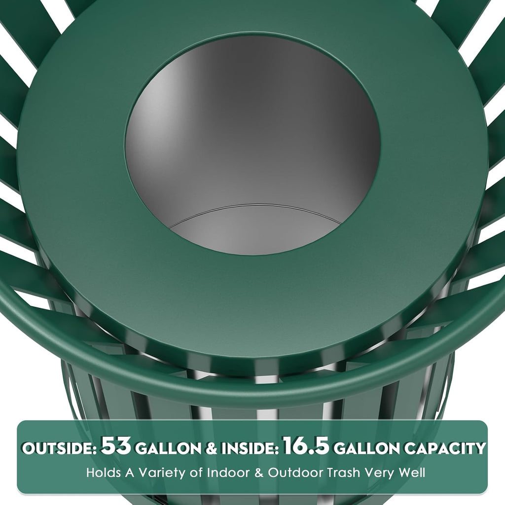 Round Heavy Duty Outdoor Trash Can, Large Metal Slatted Garbage Can for All Weather Resistant