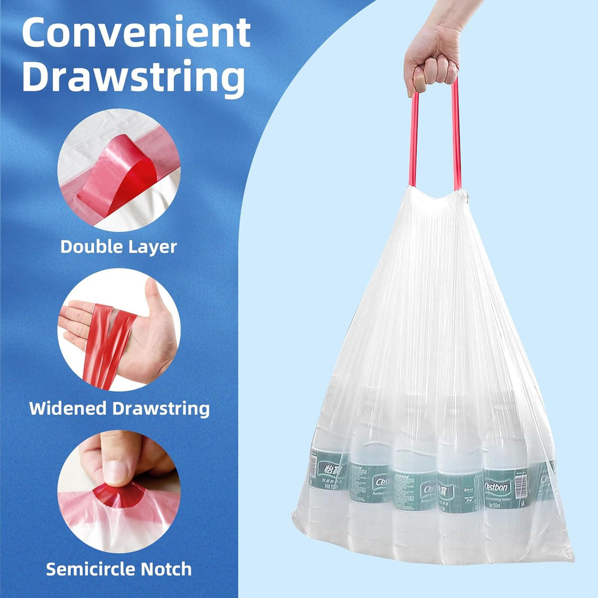 13.2 Gallon Tall Kitchen Drawstring Trash Bags, 120 Count Pre-separated Garbage Bags, Unscented