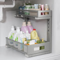 1 Pack-11.4"-16.14" H Under Sink Storage Organizer, Large 2-Tier Elegant Mesh Pull Out Shelf for