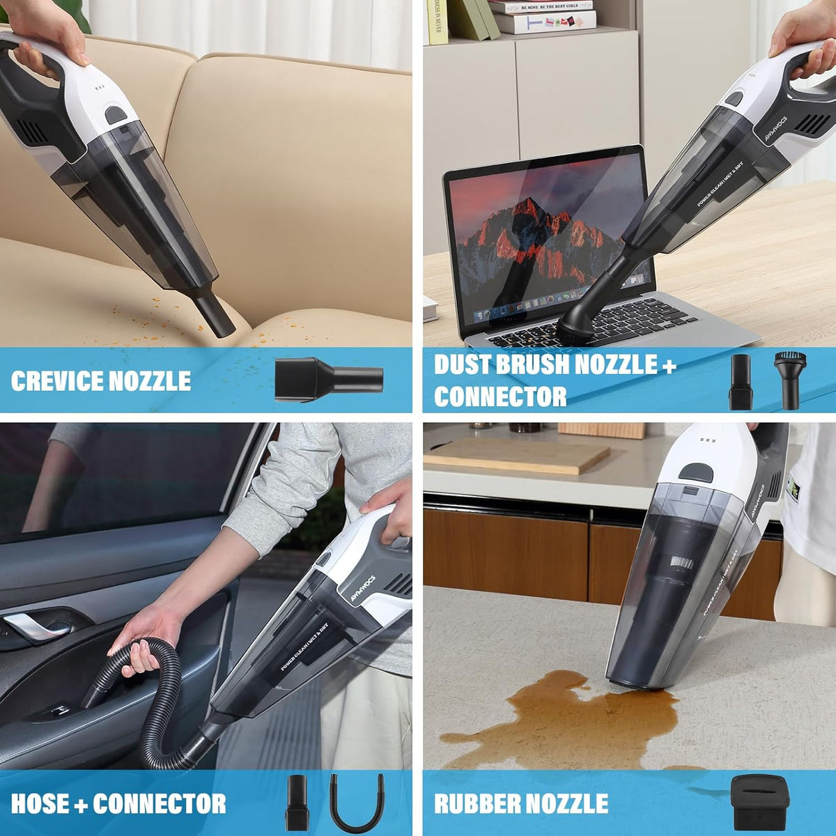 9700Pa Handheld Vacuum Cordless, 100W Portable Car Vacuum, Wet Dry Hand Held Vacuum, Lightweight