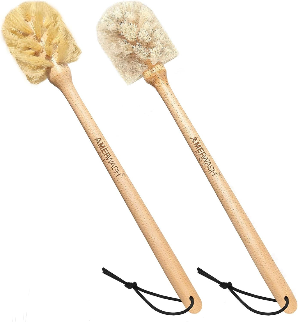 Bottle Brushes with Natural Bristles, 13-3/4 Inch Long Wood Handle Bottle Brush Cleans and Scrubs