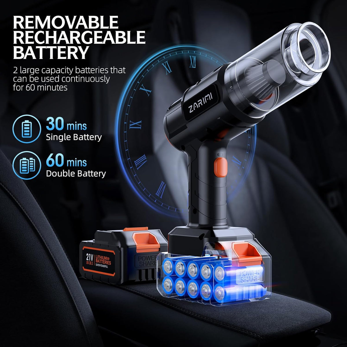 Car Vacuum Portable Cordless, 40,000Pa High Power Dust Buster, 6-in-1 Handheld Vacuum Cleaners for
