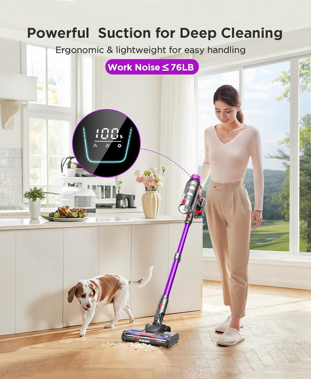 Cordless Stick Vacuum Cleaner - 550W Powerful Cordless Vacuum with HEPA Filter, Up to 50min Runtime