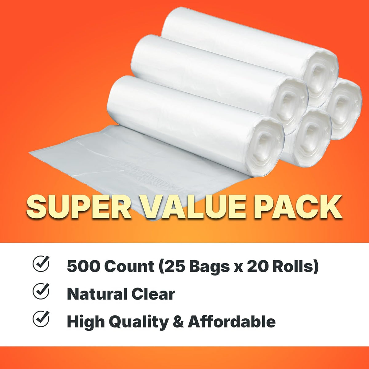 20-30 Gallon Trash Bags, 10 Micron High Density Garbage Can Liners Bulk, 30" x 37", Natural Clear