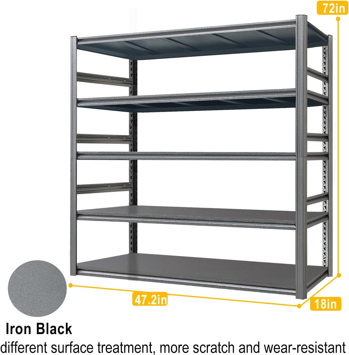 Storage Shelf 5-Tier Garage Shelving, Industrial Shelving with Guardrails, 2500LB Boltless Metal