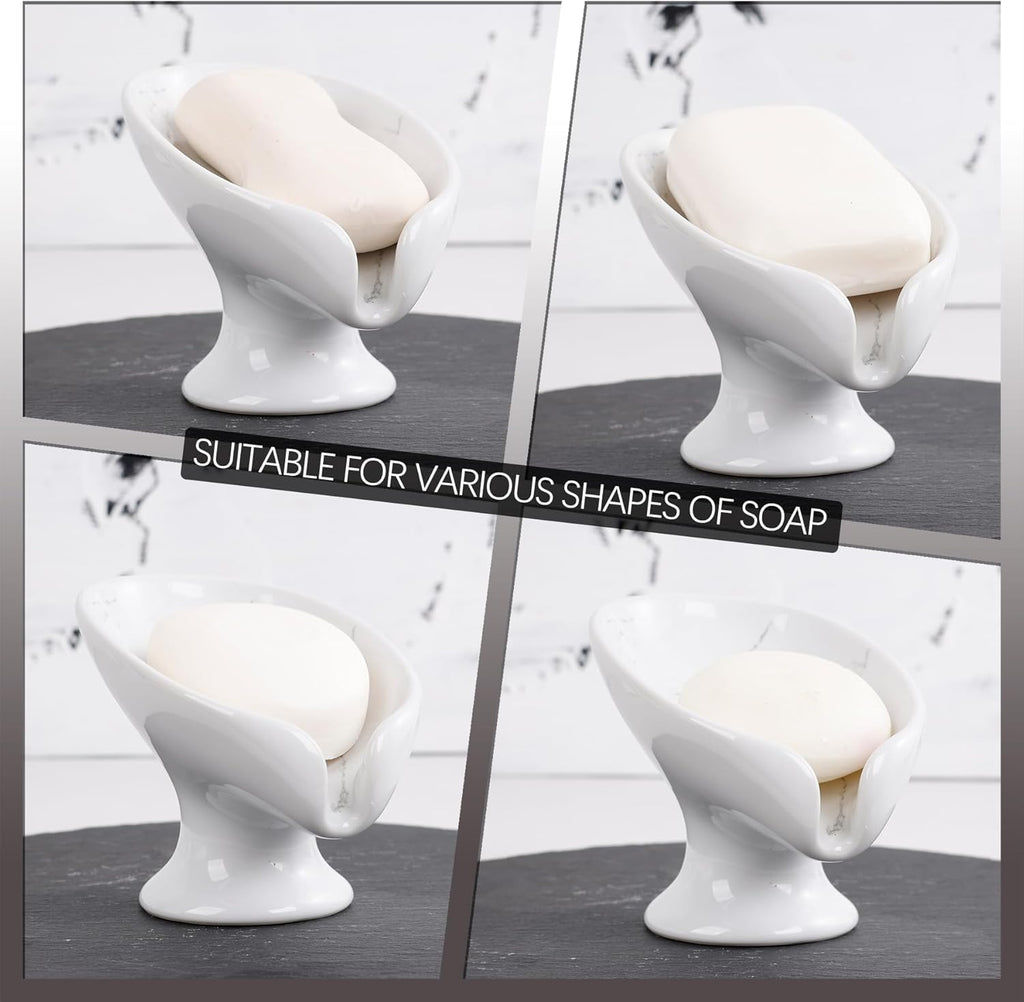 Soap Dish Set, Self Draining Bar Soap Holder for Bathroom Sink, Leaf Shaped Drainage Soap Dish