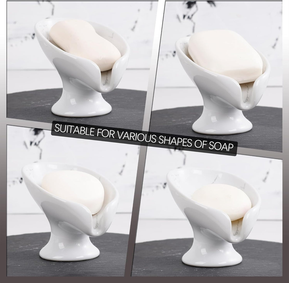 Soap Dish Set, Self Draining Bar Soap Holder for Bathroom Sink, Leaf Shaped Drainage Soap Dish