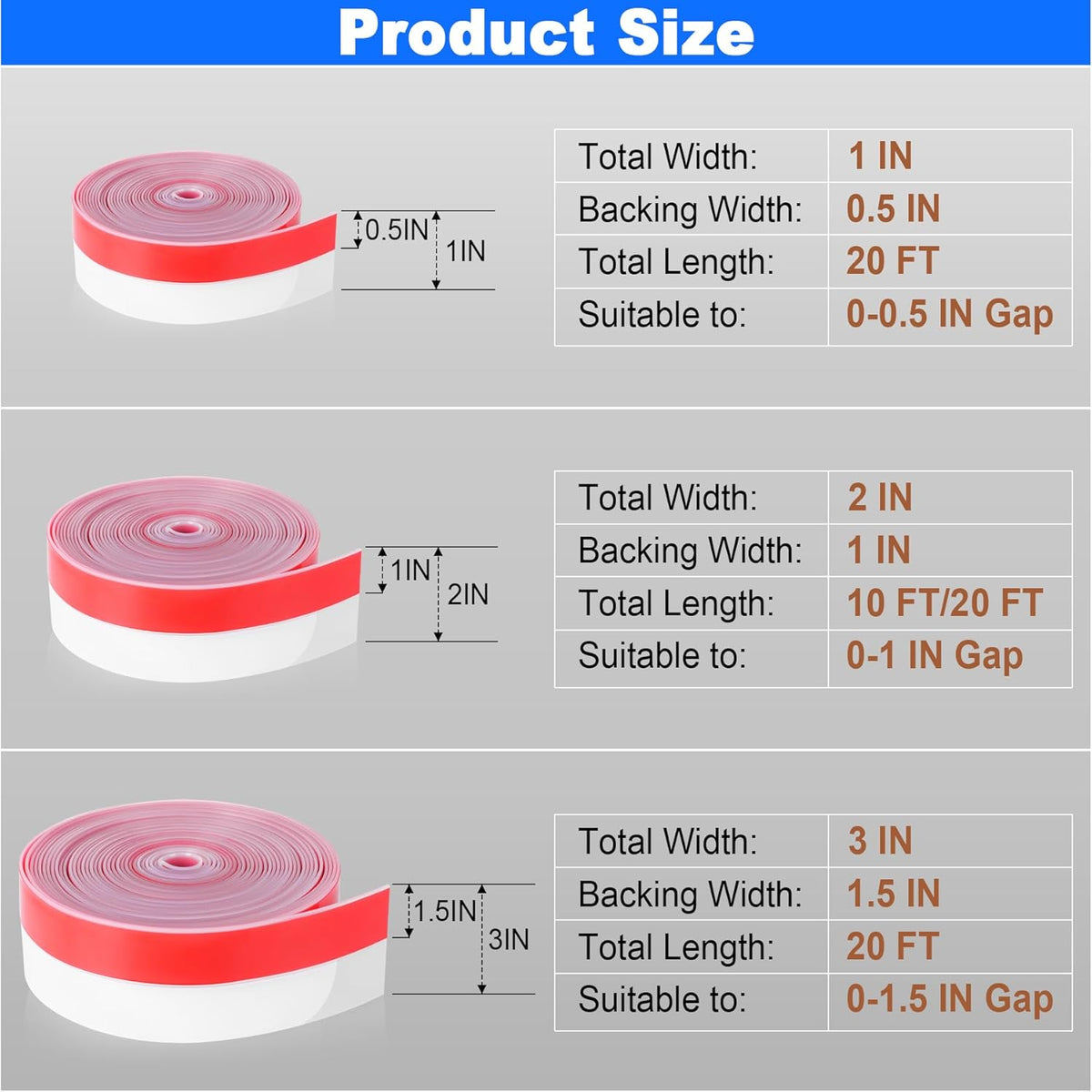ToLanbbt Weather Stripping Silicone Door Seal Strip 2 in x 20 ft Door Draft Stopper Self Adhesive