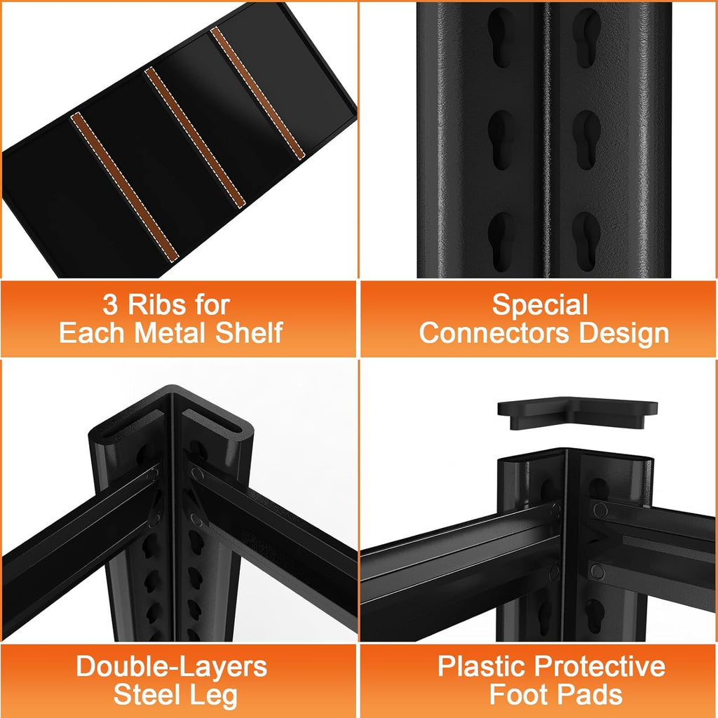 84“H Garage Shelving Heavy Duty Storage Shelves 3000 LBS Adjustable 5 Tier Metal Shelving Uints and