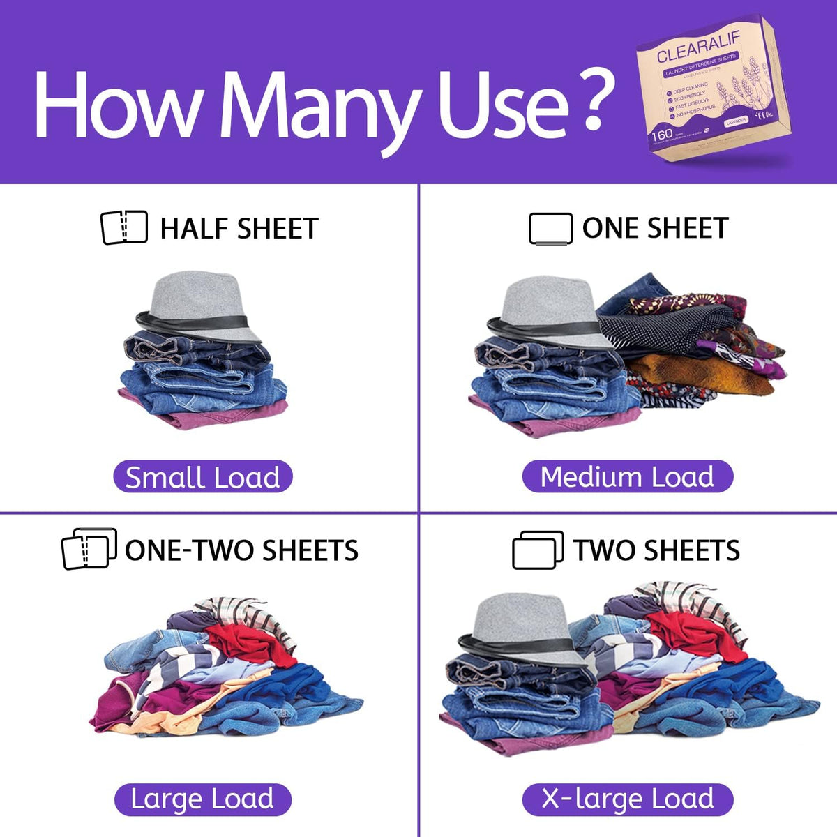 CLEARALIF Laundry Detergent Sheets 80 Sheets (Up to 160 Loads), Lavender - Great For Apartments
