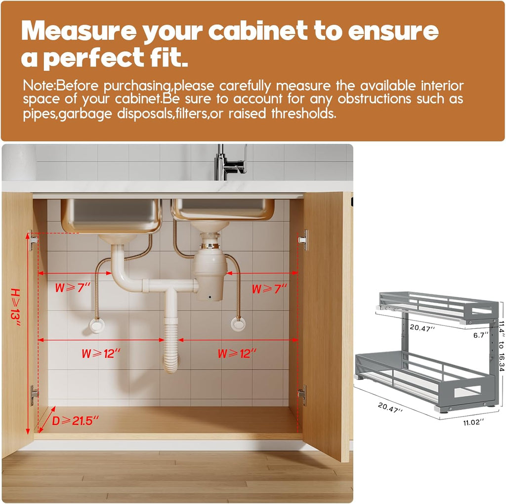 2-Pack 20.47"Deep Under Sink Organizer And Storage,2-Tier L-Shaped Pull Out Cabinet Organizer with
