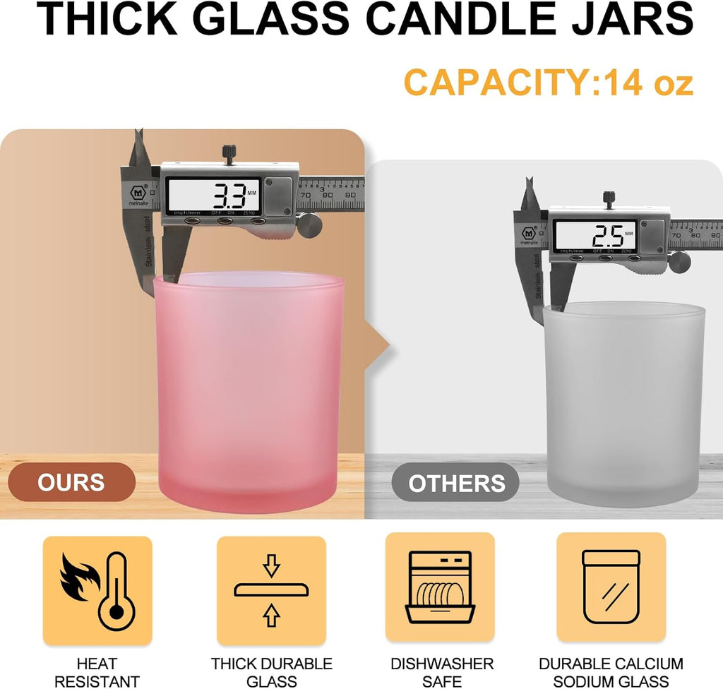 SHOWIN 14 OZ Thick Candle Jars for Making Candles 12 Pcs, 3 Wick Empty Jars with Wood Lids for
