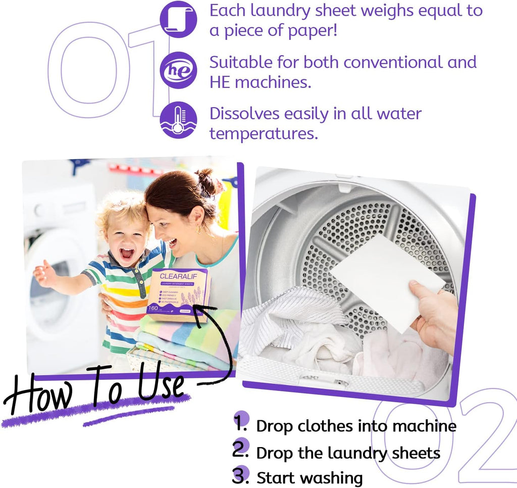 CLEARALIF Laundry Detergent Sheets 80 Sheets (Up to 160 Loads), Lavender - Great For Apartments