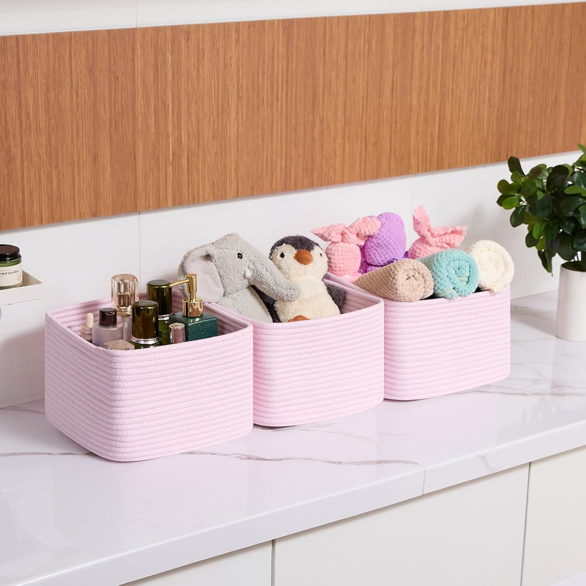 Small Organizing Baskets for Cubes Shelf, 9.7x9.7x7.1 Inch Rope Woven Storage Bins for Nursery