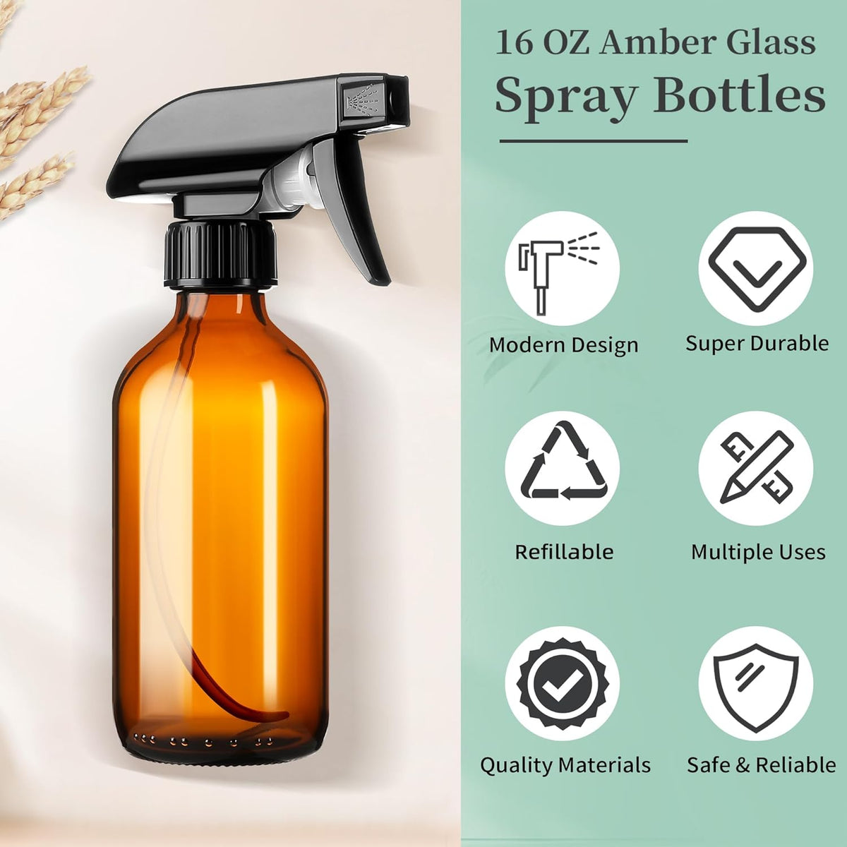 8oz Amber Glass Spray Bottles,3 Pack Glass Spray Bottles Refillable Empty Bottle with Adjustable