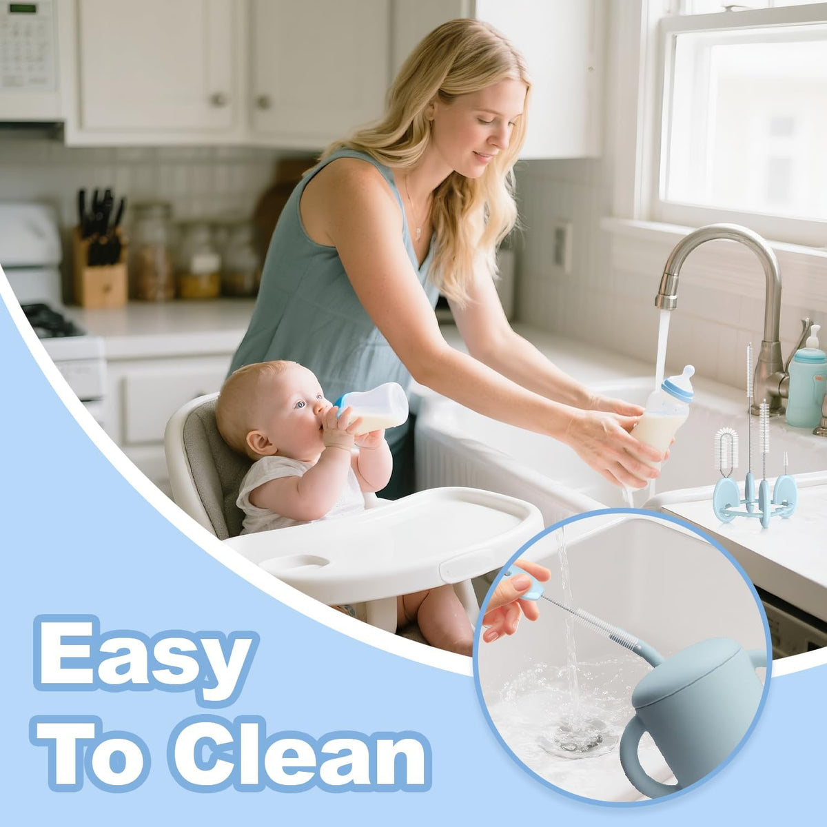 YOTIME Standing Straw Cleaner Brush Set, 4in1 Reusable Straw Brushes with Holder Ring, for Baby
