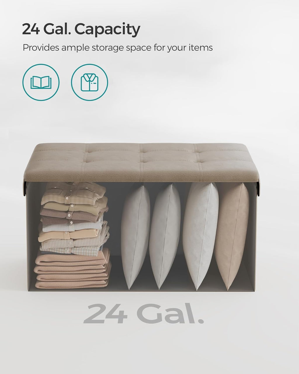 SONGMICS Mazie Collection - 30 Inches Folding Storage Ottoman Bench, Ottoman with Storage, Foot