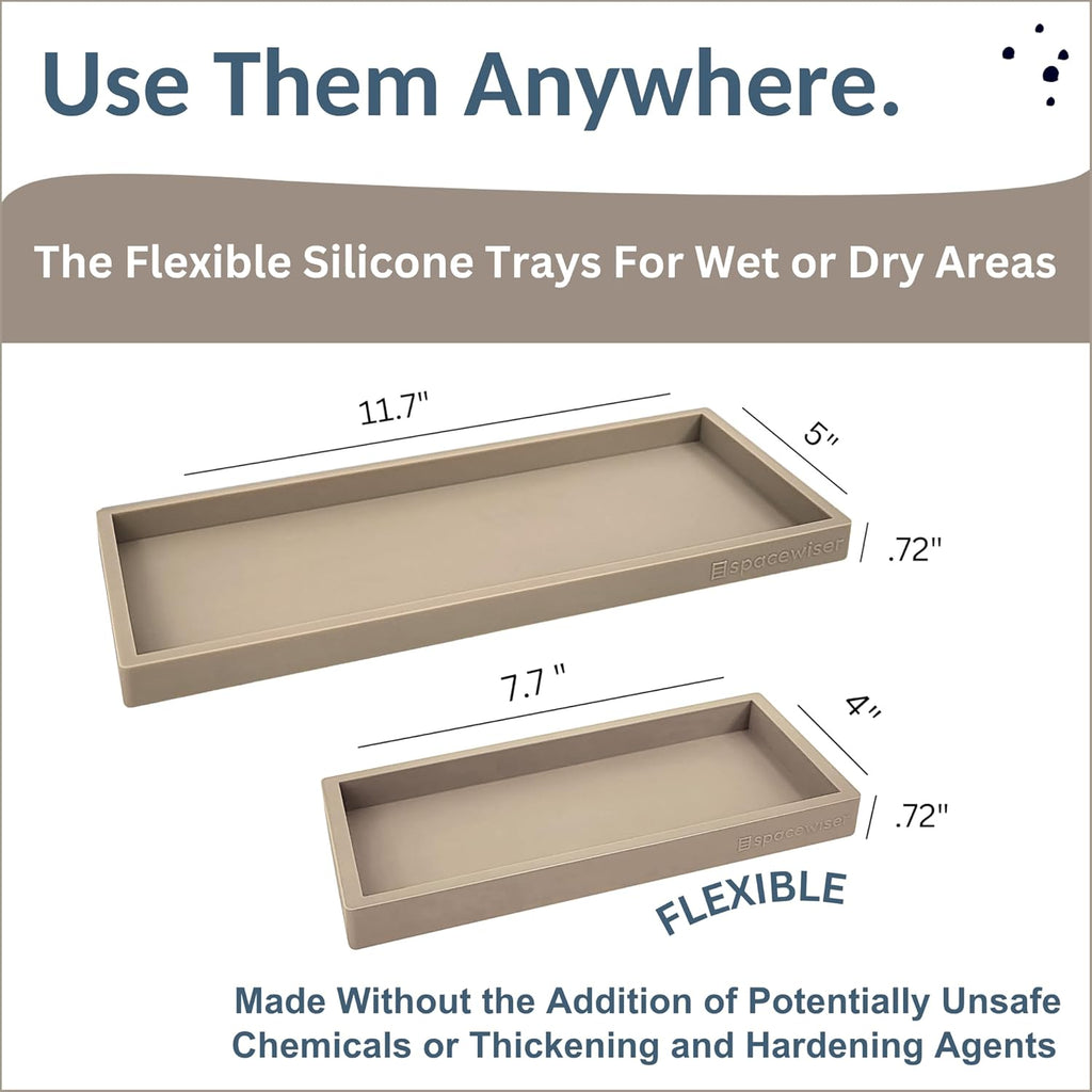 Countertop and Vanity Tray - 2 PC (11” and 7”) Shatterproof Silicone Kitchen and Bathroom Trays for