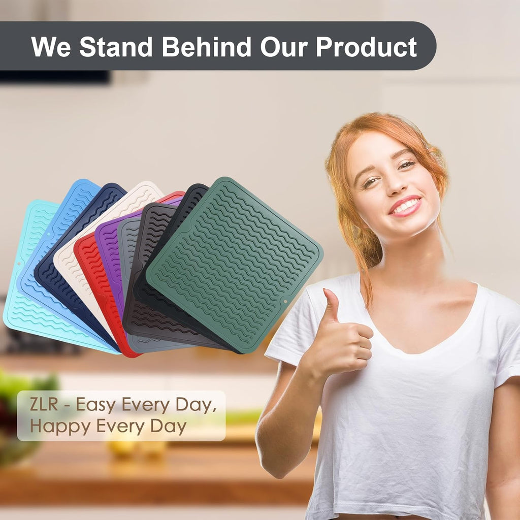 ZLR 2 Pcs Silicone Dish Drying Mats for Kitchen Counter, Eco-Friendly Fast Dry Dish Mat, Easy Clean