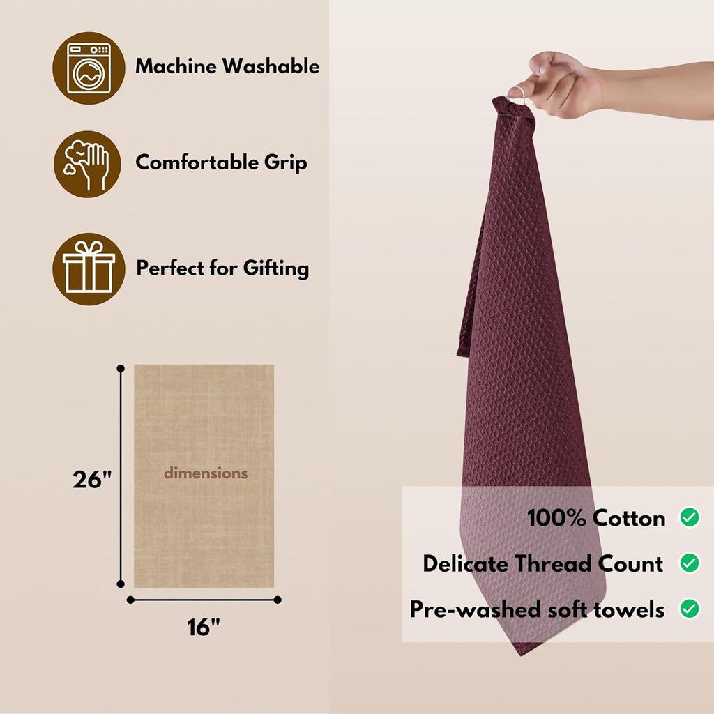 Native Fab Cotton Kitchen Towel with Hanging Loop 16x26 inches, 12-Pack, Waffle Weave Kitchen