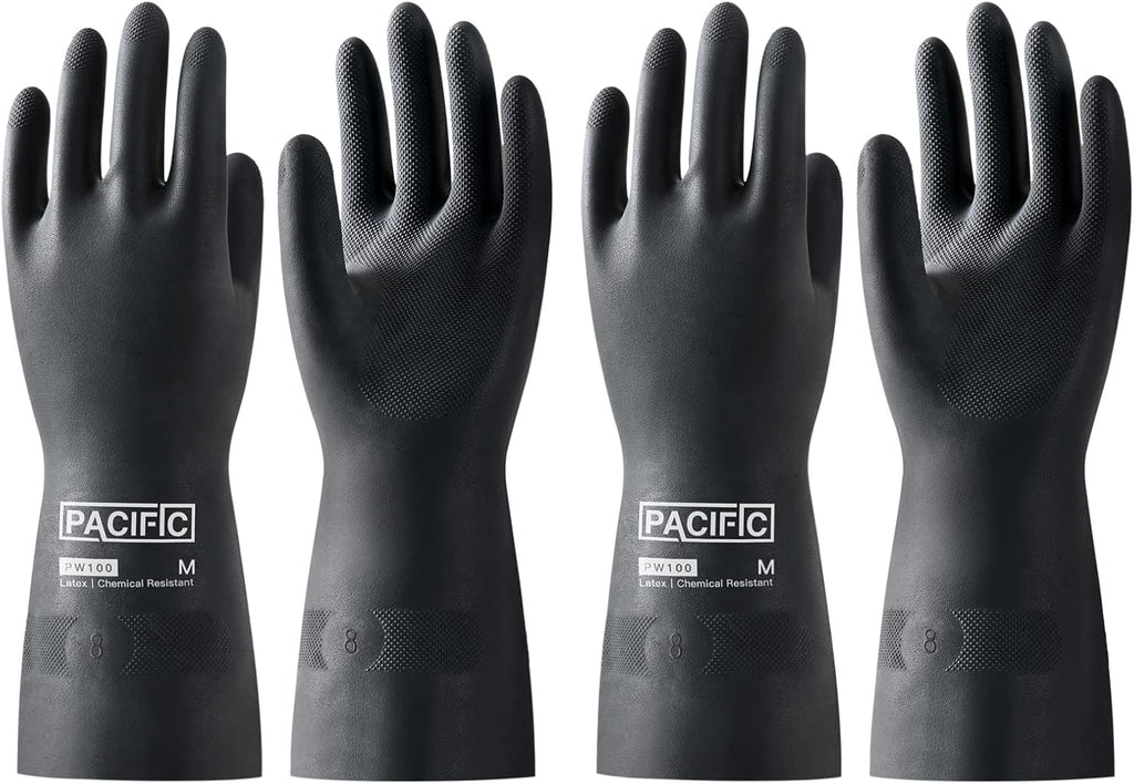 PACIFIC PPE 2 Pairs Chemical Resistant Gloves, Heavy Duty Industrial Rubber Gloves, Resist Acid