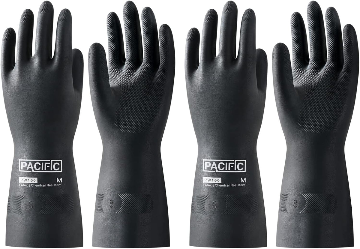 PACIFIC PPE 2 Pairs Chemical Resistant Gloves, Heavy Duty Industrial Rubber Gloves, Resist Acid