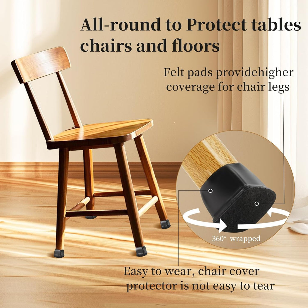 Square Chair Leg Floor Protectors Medium 24Pcs,Silicone Chair Leg Protectors for Hardwood