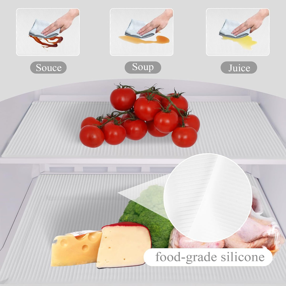 Non-Slip Silicone Refrigerator Liners for Shelves, Reusable Washable Fridge Shelf Drawer Liners