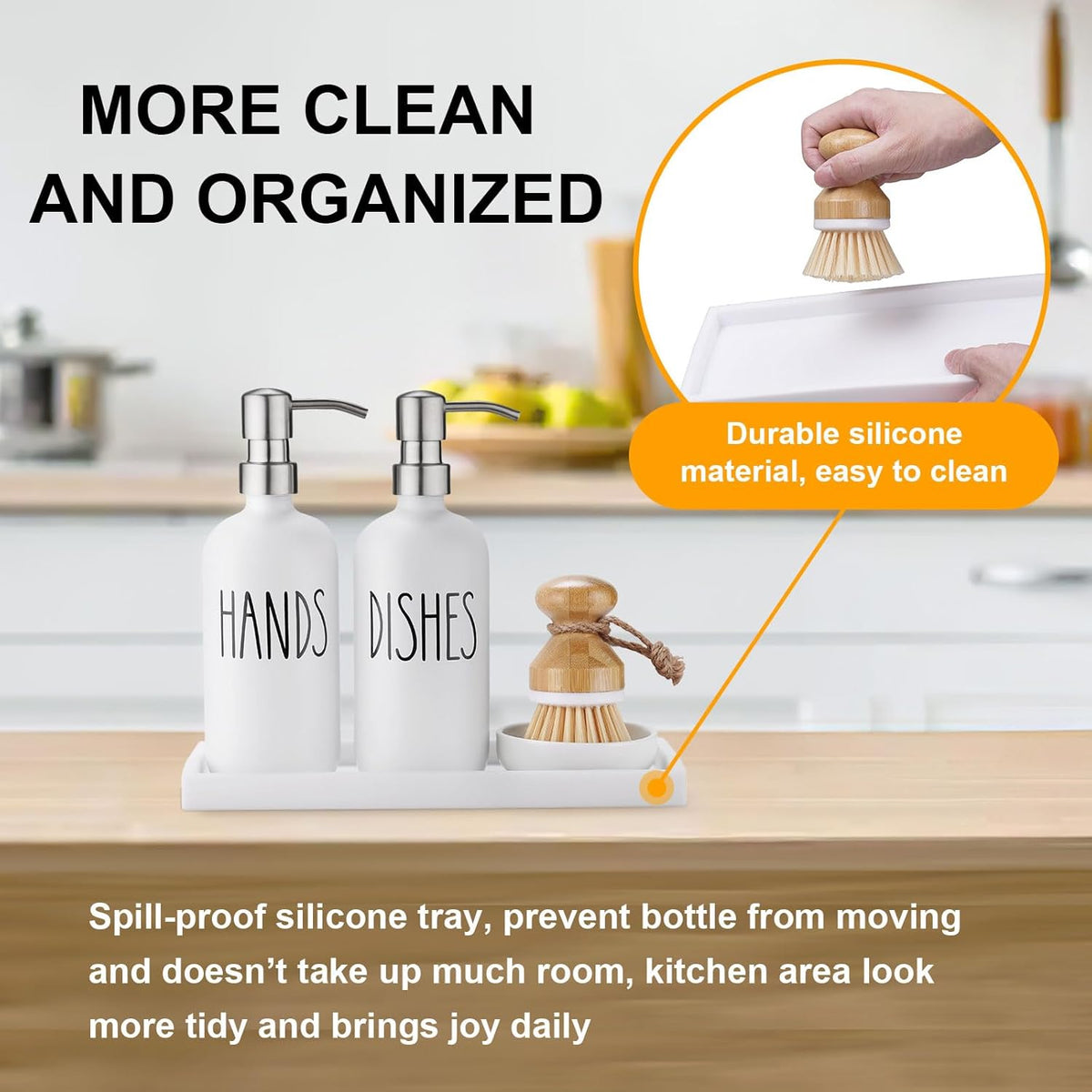 Glass Soap Dispenser for Kitchen,Farmhouse Kitchen Dish Hand Soap Dispenser Set,Rustproof Pump Soap