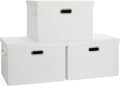 Large 17" 36 Quart Collapsible Stackable Storage Bins with Lids, 3 Packs White Linen Fabric Closet