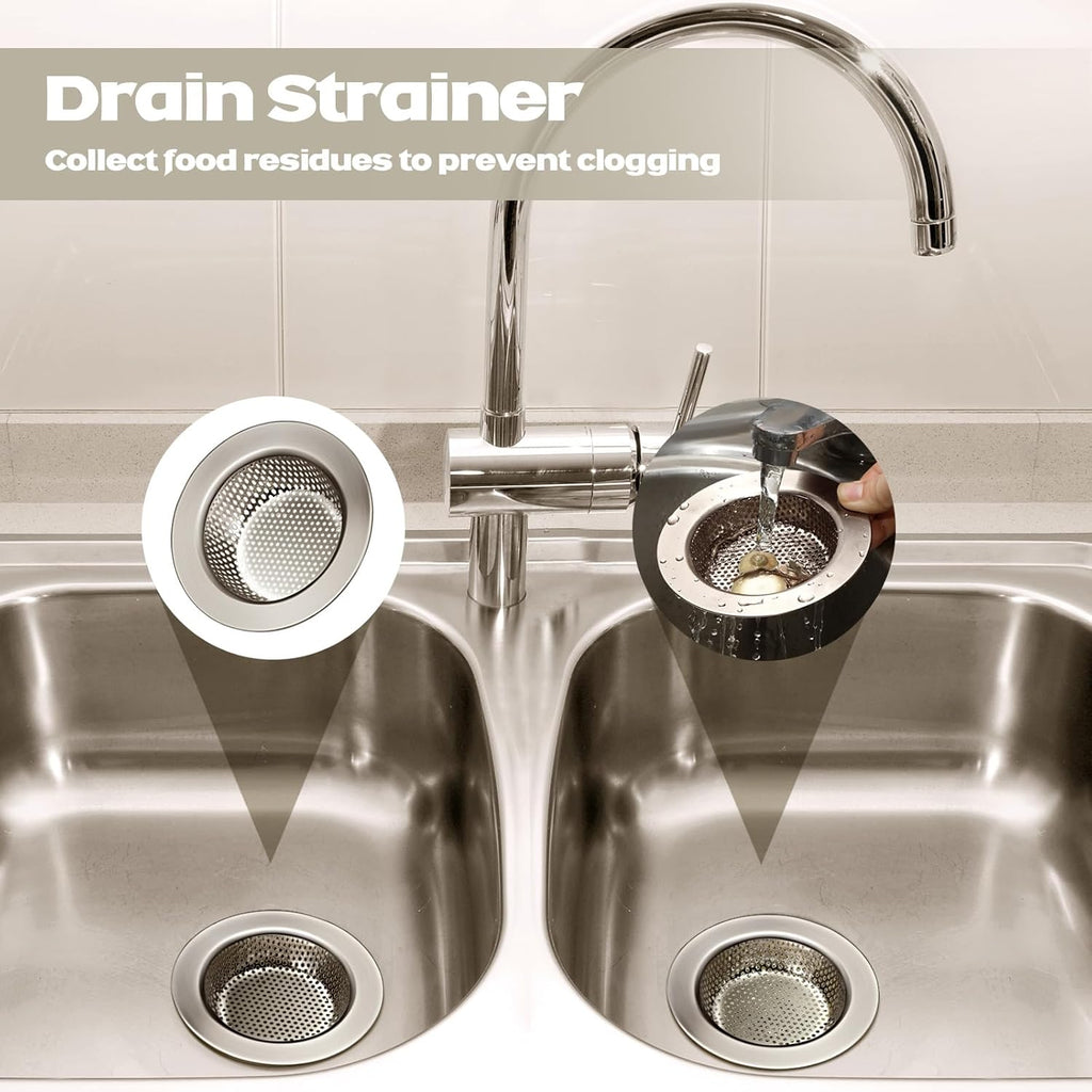 Retisee 2 Pcs Sink Strainer Stainless Steel Kitchen Sink Drain Strainer Basket Cover Mesh Hair Food