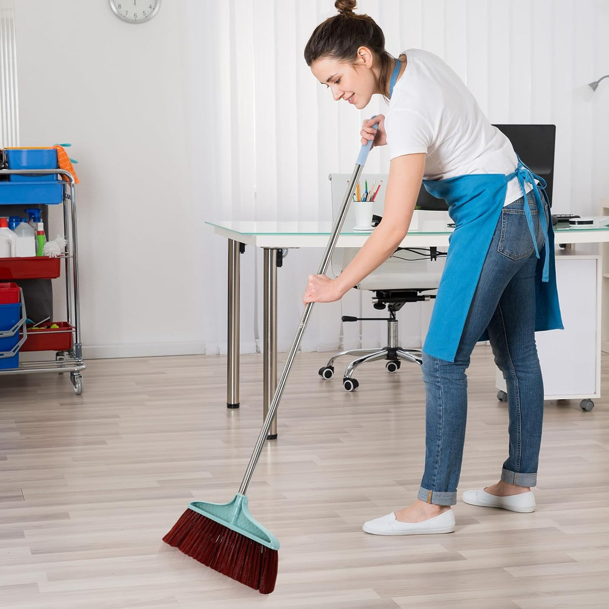 Lasnten 8 Pcs Heavy Duty Broom Commercial Set 49" Stainless Steel Detachable Handle Indoor and