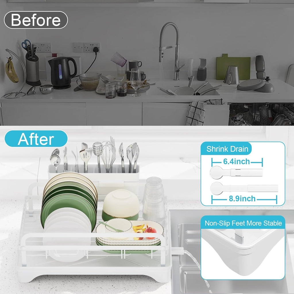 Dish Drying Rack for Kitchen Counter - Large Capacity Dish Drying Rack with Drainboard, Kitchen